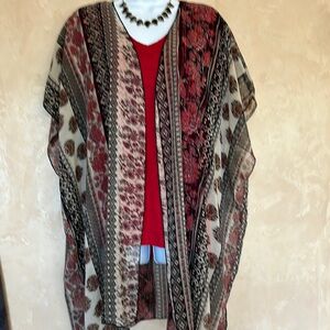 Bohemian Red and Black Kimono Cardigan